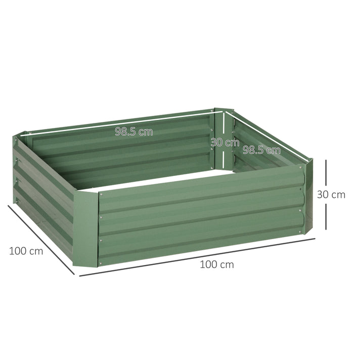 Elevated 291L Green Garden Bed Set - Galvanized Metal Planter Boxes for Outdoors, 100x100x30cm - Ideal for Flowers and Herbs