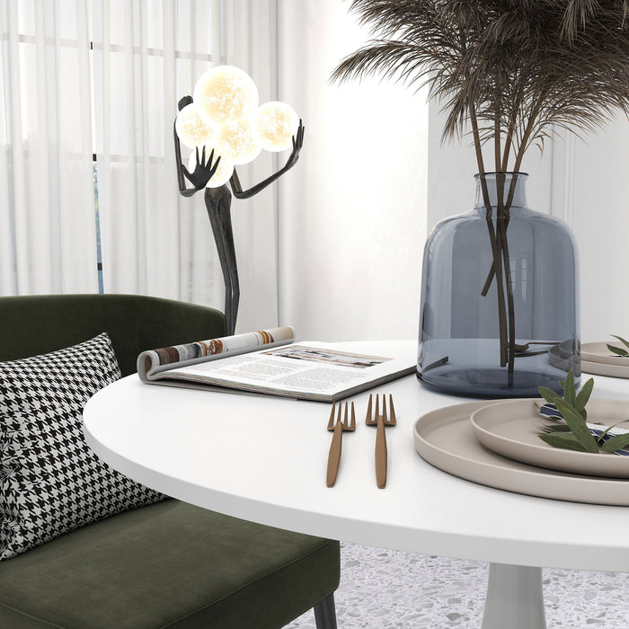 Modern Round Dining Table with Steel Base - Non-slip Foot Pad, Space-Saving Design - Ideal for Small Dining Rooms or Apartments