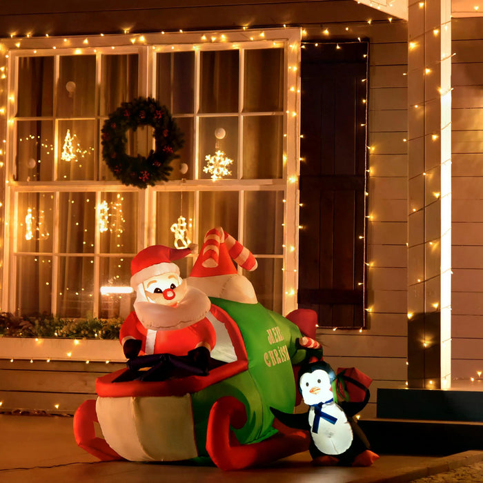 Christmas Inflatable Santa on Airplane with Penguin - 1.2m Light Up Outdoor Decoration - Festive Xmas Decor for Holiday Party Display