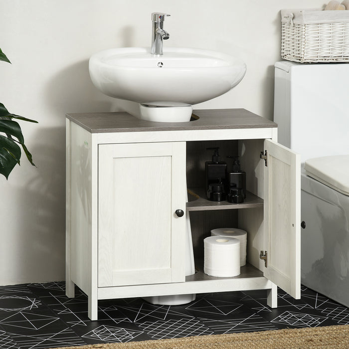Modern Bathroom Sink Cabinet - Freestanding Floor Storage Cupboard with Adjustable Shelf & Double Doors in Antique White - Ideal for Bathroom Organization and Style Enhancement