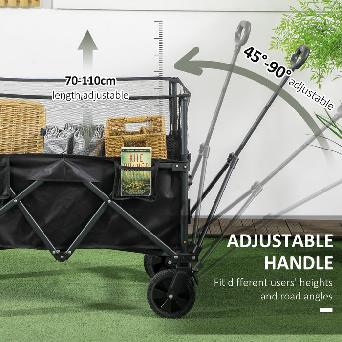 180L Folding Garden Trolley with Extendable Side Walls - Versatile Wagon Cart for Beach, Camping & Festival Use - Sturdy Black Utility Cart for Outdoor Adventures