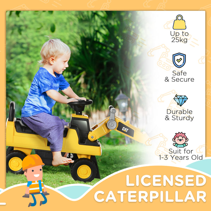 CAT Licensed Toddler Excavator Ride-On - Manual Bucket & Horn, Under-Seat Storage - Foot-to-Floor Construction Digger for Kids