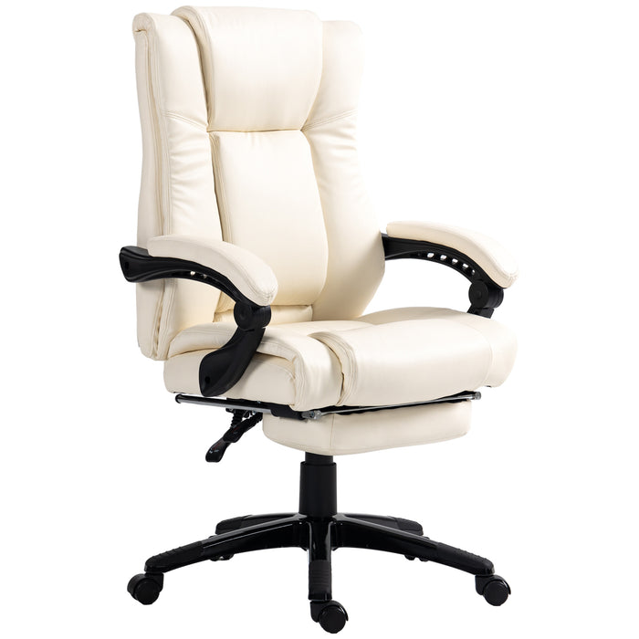 Ergonomic PU Leather Swivel Desk Chair with Extendable Footrest - Comfortable Adjustable Height Office Chair with Wheels - Ideal for Home Office and Long Working Hours