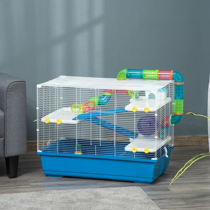 Multi-Level Hamster Mansion - Spacious Rodent Habitat with Tunnel Tubes, Water Bottle, Exercise Wheel & Food Dish - Perfect for Gerbils and Small Pets