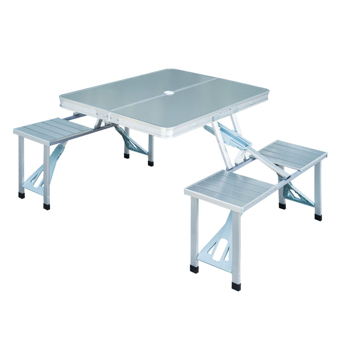 Portable Folding Camping Set - Picnic Table with Chairs and Stools, Aluminum Construction - Ideal for Outdoor Parties, Garden BBQs and Field Kitchens