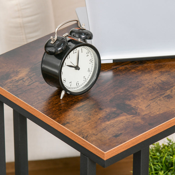 Mobile Sofa Side Table with Rolling Casters - End Coffee Table and Laptop Stand with Storage - Versatile Metal Frame Wooden Trolley for Living Room Convenience