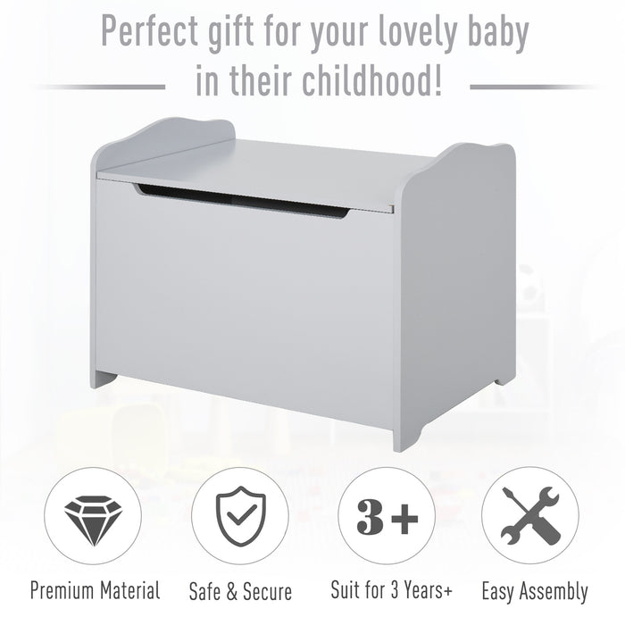 Wooden Toy Storage Chest for Kids - Safety-Hinge Playroom Organizer, Grey, 60x40x48cm - Ideal for Clutter-Free Child's Bedroom