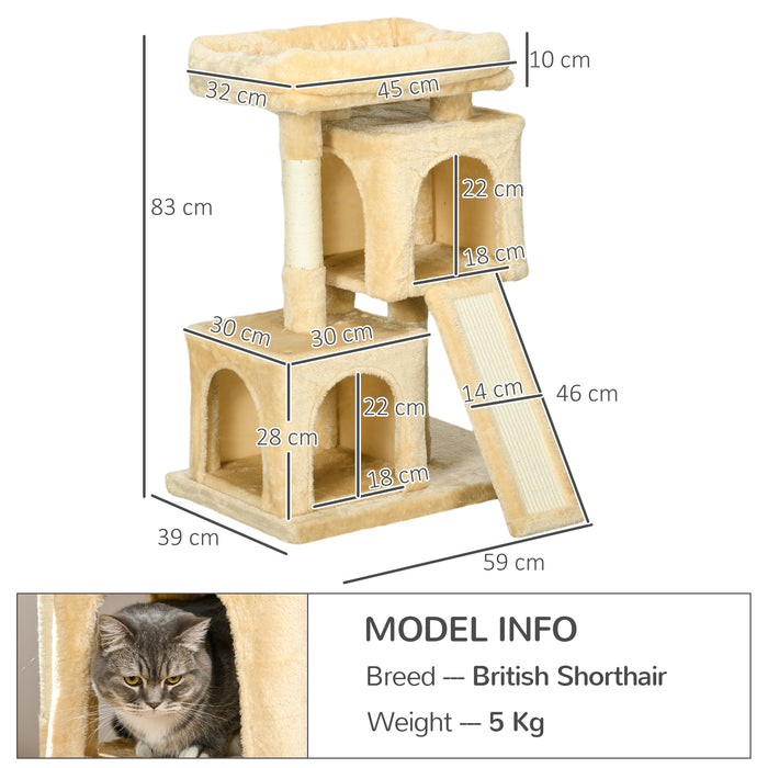 Deluxe Sisal Cat Tree - Dual Condo Play and Rest Station in Cream White - Ideal for Climbing, Scratching, and Napping