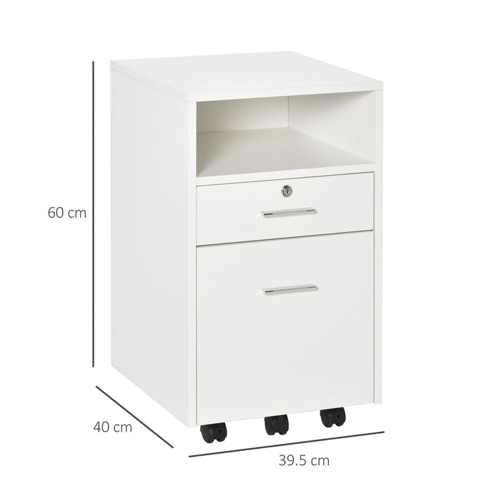 Lockable Mobile File Cabinet - Ample Storage Unit for Home and Office Files - Ideal for Bedroom, Living Room, and Workspace Organization (39.5x40x60cm, White)