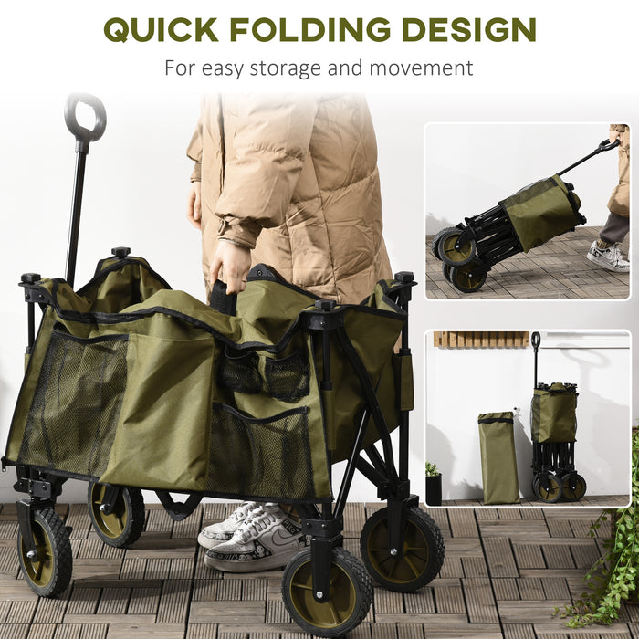 Collapsible Outdoor Wagon with Wheels - Folding Garden and Camping Trolley, Sturdy Steel Frame & Oxford Fabric - Space-Saving Utility Cart for Gardening and Transport