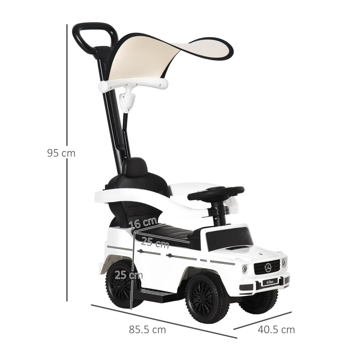 Mercedes-Benz G350 - Kids' Ride-On Push Car with Horn & Steering Wheel - Foot-Powered Slider Stroller for Toddlers, No Batteries Required, in White
