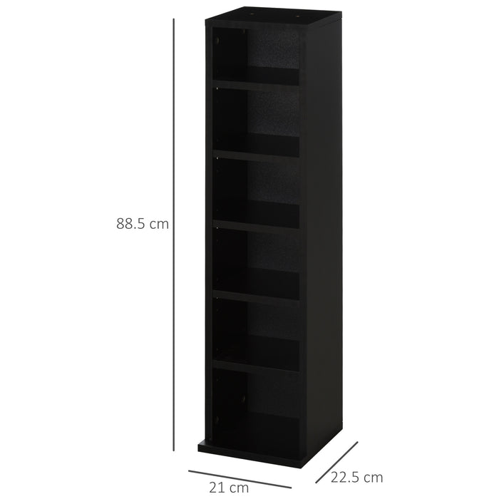 204 CD Tower Rack - Blu-Ray/DVD Media Storage Shelf with Adjustable Shelves - Organiser Set for Bookcase Display, Black