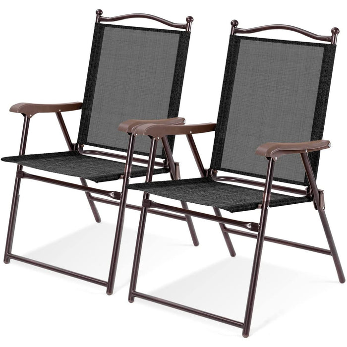 Set of 2 Patio Chairs - Folding Design with Comfortable Armrests and Footrest in Black - Perfect for Outdoor Relaxation and Leisure