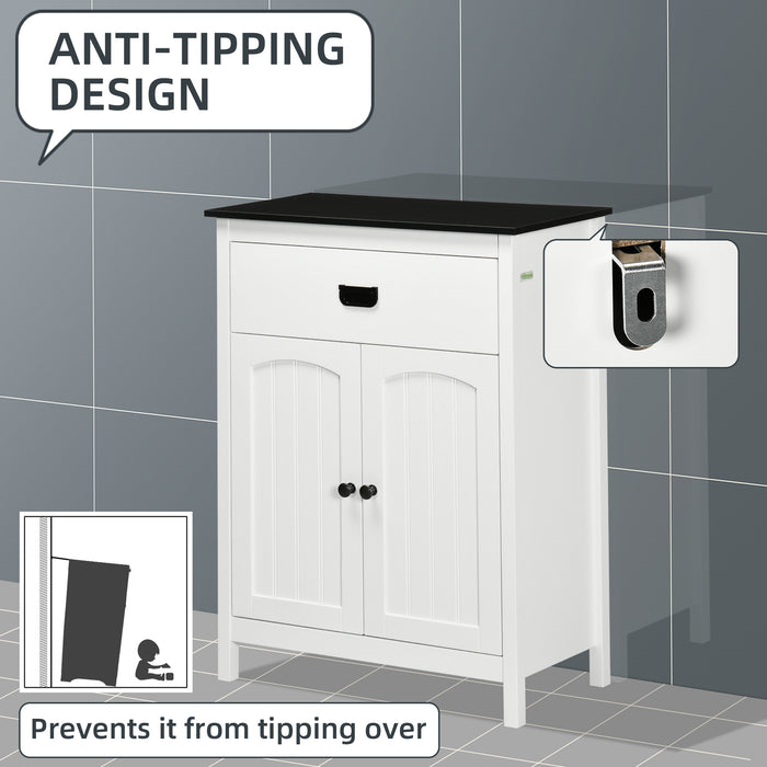 Bathroom Storage Organizer - White Double Door Cabinet with Drawer and Adjustable Shelf - Space-Saving Solution for Living Room and Bathroom Essentials