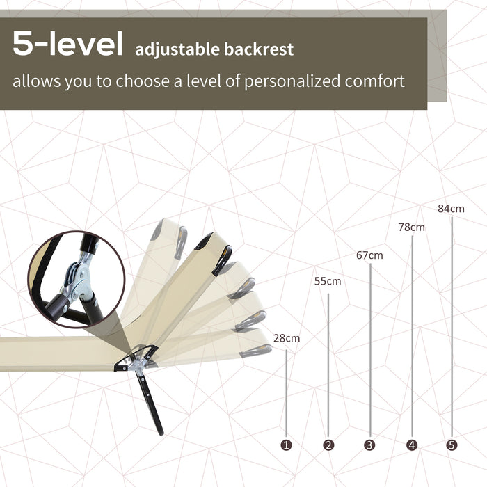 Lightweight Folding Sun Lounger - 5-Position Adjustable Backrest & Sturdy Frame - Ideal for Poolside & Beach Relaxation, Beige