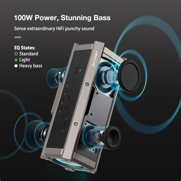 BlitzWolf® BW-WA3 100W Bluetooth Speaker Portable Speakers Quad Drivers Dual Diaphragm Deep Bass RGB Light TWS 5000mAh Outdoors Wireless Speaker