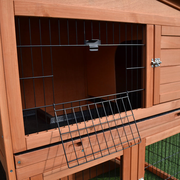 Wooden 2-Tier Animal Hutch - Rabbit & Guinea Pig Cage with Ramp, Slide-Out Tray, Indoor/Outdoor Use - Perfect for Small Pet Comfort and Easy Maintenance 100.5 x 55 x 101 cm