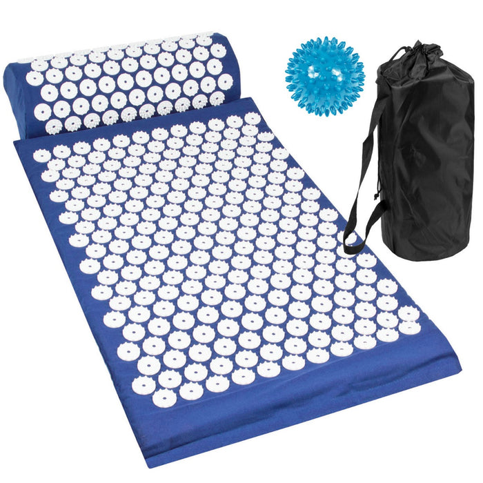 Acupressure Wellness Kit - Mat, Pillow & Massage Ball in Soothing Blue - Stress Relief and Muscle Relaxation for Home Use