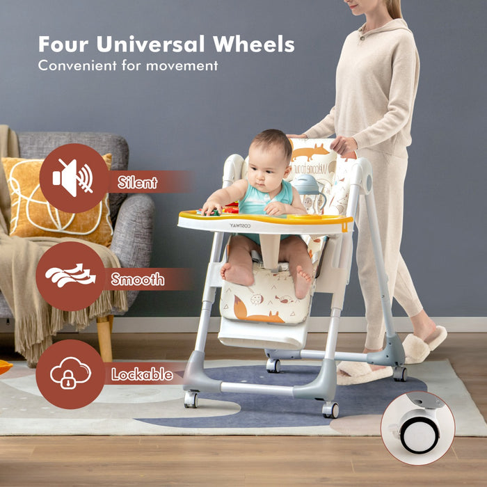 Cartoon Patterned Baby High Chair - Adjustable with 3 Recline Positions Feature - For Comfort and Convenience of Infants and Toddlers