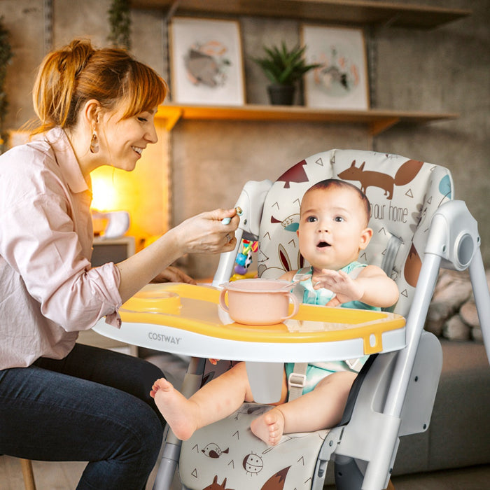 Cartoon Patterned Baby High Chair - Adjustable with 3 Recline Positions Feature - For Comfort and Convenience of Infants and Toddlers