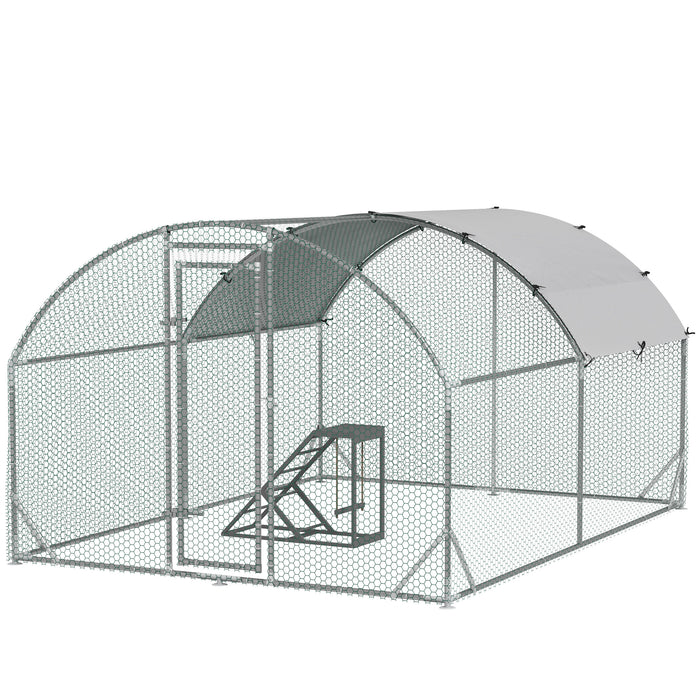 Outdoor Walk-In Chicken Run with Activity Shelf and Weatherproof Cover - Spacious 2.8 x 3.8 x 2m Poultry Enclosure - Ideal for Hen Safety and Exercise