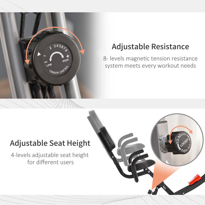 Foldable 2-in-1 Exercise Bike - Recumbent & Stationary with 8-Level Magnetic Resistance, Pulse Sensor, LCD Display - Ideal for Home Cardio and Fitness Training