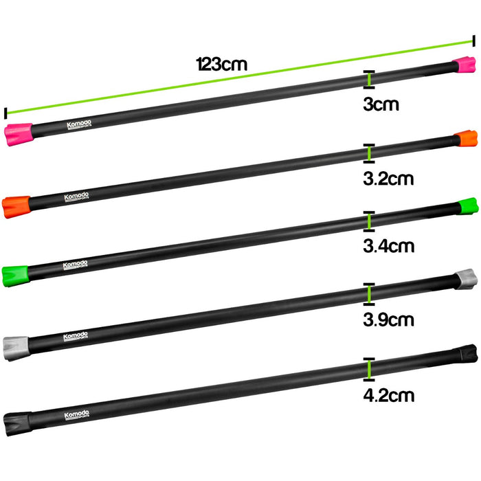 Weighted Fitness Bars - Pack of 5 for Aerobic Workouts - Ideal for Strength Training and Physical Therapy
