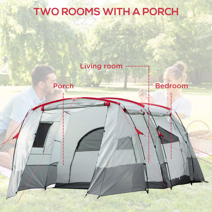 6-8 Person Family Tunnel Tent - Spacious Camping Shelter with Bedroom, Living Room, Sewn-in Groundsheet, Triple Access Points - Ideal for Group Outings, Waterproof 2000mm Fishing Tent, Grey
