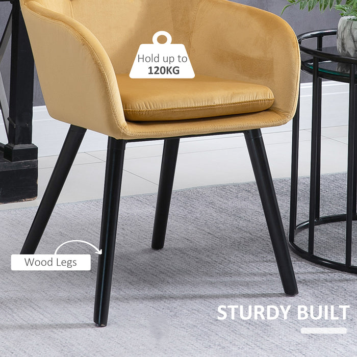 Modern Velvet-Touch Dining Chairs Set of 2 - Upholstered Fabric with Backrest and Armrests, Yellow - Elegant Seating for Lounge and Reception Areas