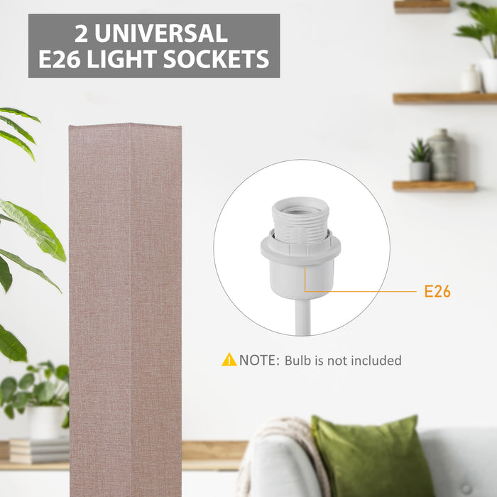 Linen Tower Floor Lamp with Wooden Base - Steel Frame & Dual-Bulb Design for Soft Ambient Lighting - Elegant Home Decor for Modern Living Spaces