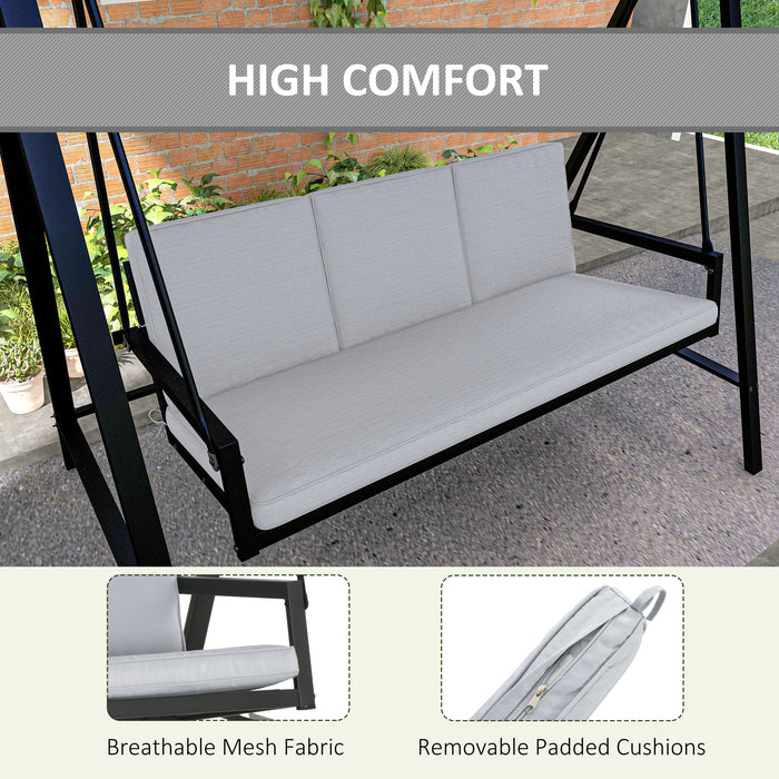Outdoor 3-Seater Swing Chair with Steel Frame - Adjustable Canopy & Removable Cushions, Grey Hammock Bench - Perfect for Patio, Garden or Backyard Relaxation