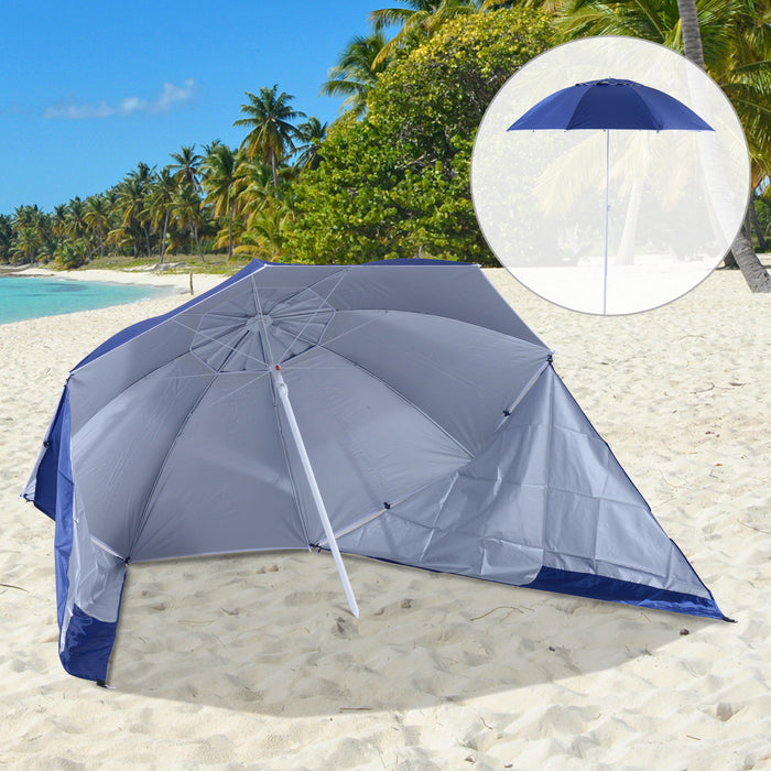 Sporty Beach Umbrella Parasol - 2m Blue Polyester Canopy with UV Coating & Robust Steel Frame - Sun Protection for Beach Activities
