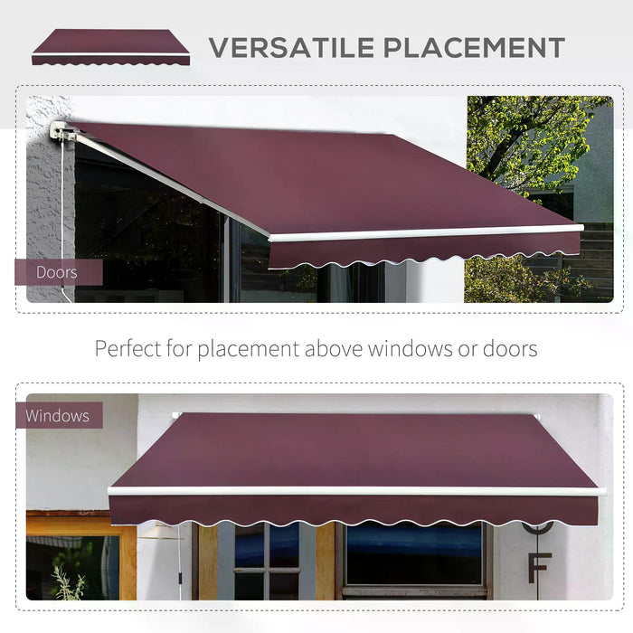 Retractable Manual Awning 3x4m - Patio Sun Shade Canopy in Wine Red with Fittings & Crank Handle - Outdoor Comfort for Garden & Windows