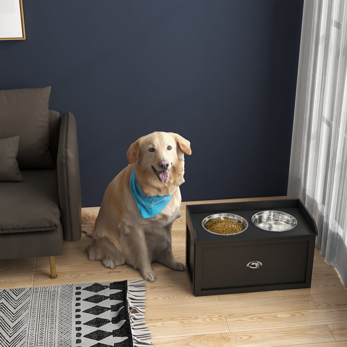 Elevated Stainless Steel Pet Bowls with Storage - 21L Drawer for Food and Supplies - Ideal for Large Dogs and Cats