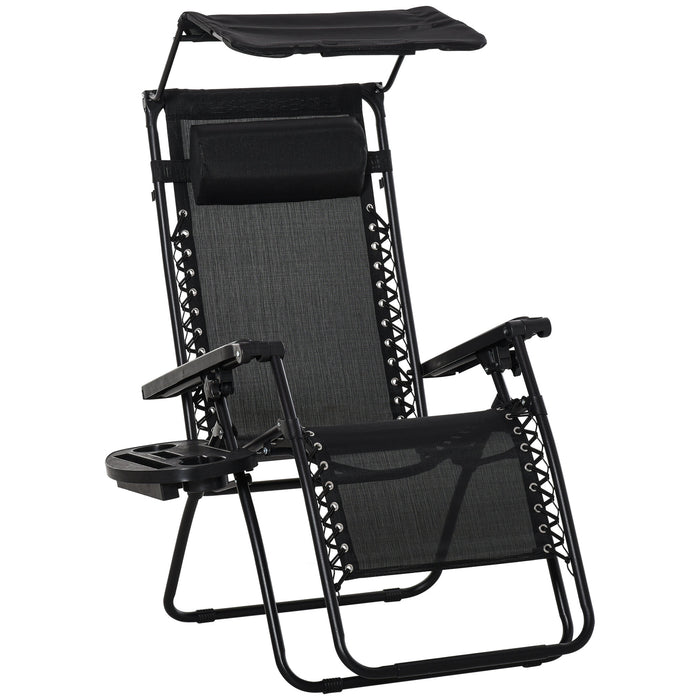 Zero Gravity Patio Recliner - Garden Deck Folding Chair with Cup Holder & Canopy Shade, Sun Lounger - Comfort Seating for Outdoor Relaxation