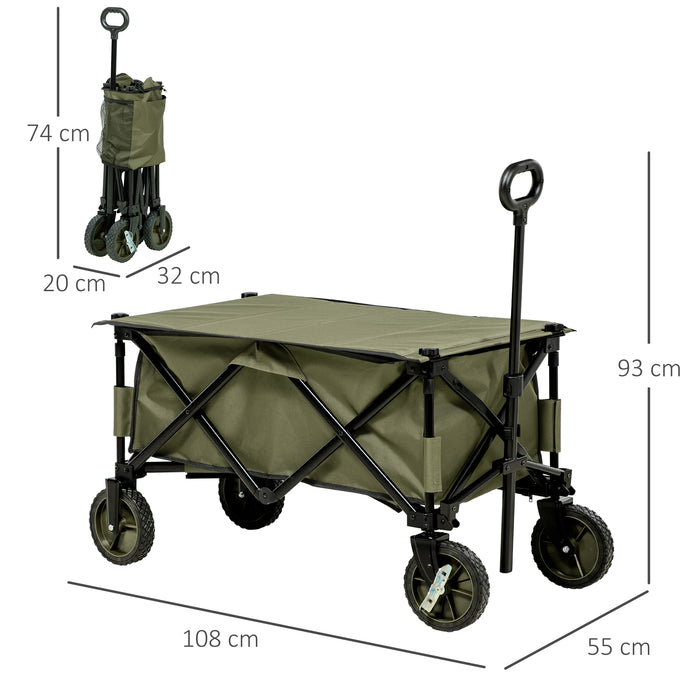 Collapsible Outdoor Wagon with Wheels - Folding Garden and Camping Trolley, Sturdy Steel Frame & Oxford Fabric - Space-Saving Utility Cart for Gardening and Transport