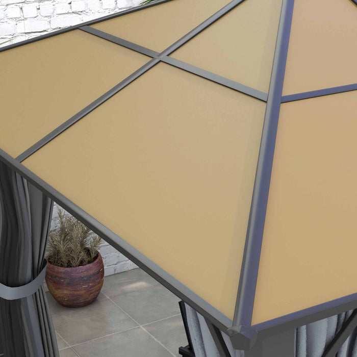 Aluminium Gazebo Canopy 3x3.6m - Hardtop Roof, Mesh Curtains, Side Walls, Marquee Party Tent for Patio, Grey - Ideal for Outdoor Entertaining and Shelter