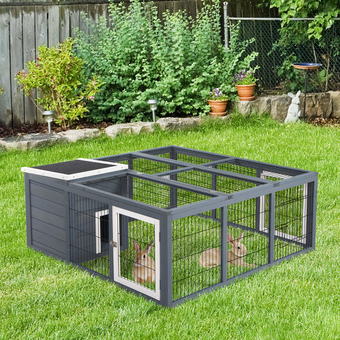Outdoor Wooden Rabbit Hutch - Small Animal Enclosure with Main House & Extended Run - Ideal for Bunnies, Ferrets, Ducks, and Chinchillas
