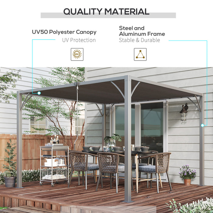 Aluminium Louvered Pergola 3x3m - Retractable Roof Patio Gazebo Canopy in Grey for Outdoor Living - Ideal Shade Solution for Lawn and Garden
