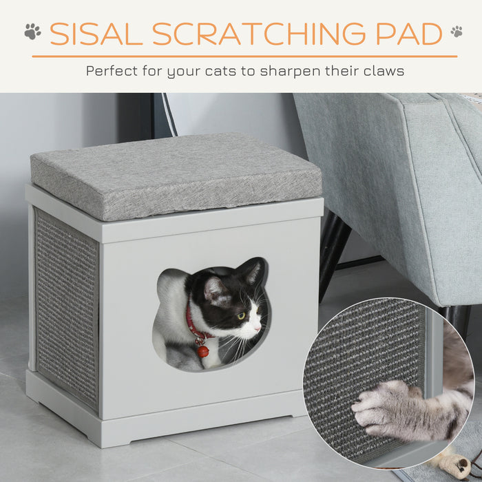 Kitten Cave Cube with Sisal Scratching Pads - Indoor Soft-Cushioned Cat House Bed, 41x30x36 cm, Grey - Perfect for Small Pets' Play & Rest