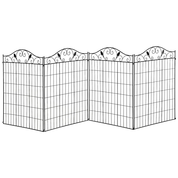 Decorative Garden Fence Set - 4 Metal Panels, 44in x 12ft, Wire Landscape Border Edging - Outdoor Styling for Lawn and Flower Beds