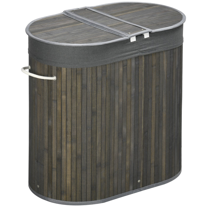 Bamboo Laundry Basket - 100L Dual-Section Hamper with Removable Liner and Lid, 62.5x37x60.5cm - Ideal for Sorting and Organizing Laundry
