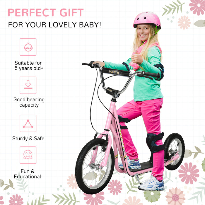 Teen Scooter with Rubber Wheels - Adjustable Handlebar, Dual Brakes, and Kickstand - Ideal for Kids 5+ Years, Pink