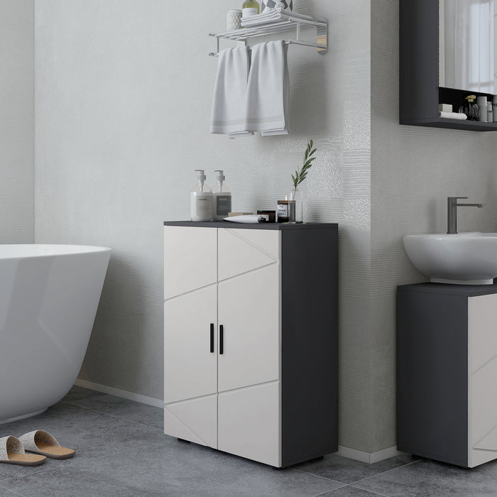 Small Bathroom Storage Cabinet - Dual-Door Cupboard with 2 Adjustable Shelves & Soft Close Feature, Grey - Space-Saving Organizer for Toiletries and Linens