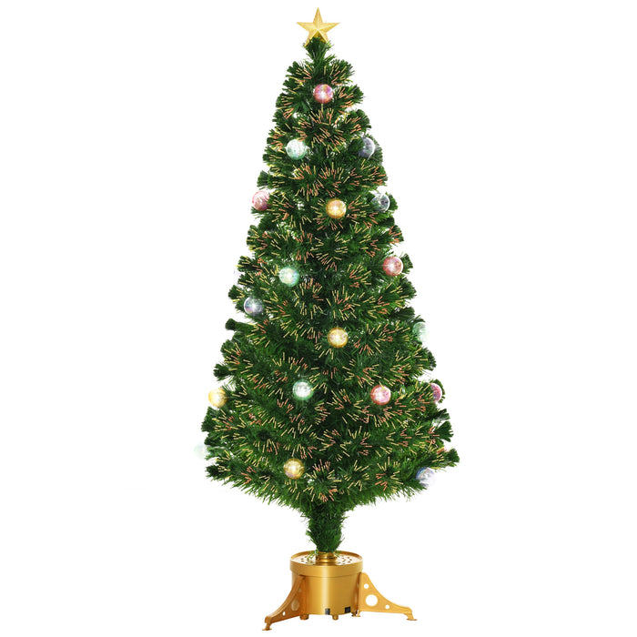 Pre-Lit 5ft Artificial Christmas Tree with Fiber Optic Lights - Holiday Home Xmas Indoor Décor, Gold Stand Included - Ideal for Festive Living Room Ambiance