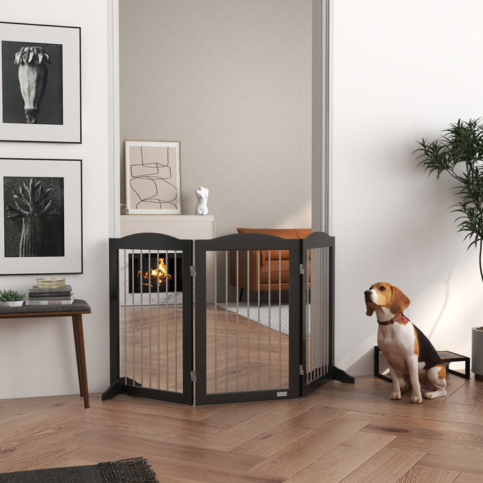 Freestanding Foldable Dog Gate with Two Support Feet - Perfect Barrier for Staircases, Hallways, and Doorways - Ideal for Pet Owners Seeking Safety and Flexibility