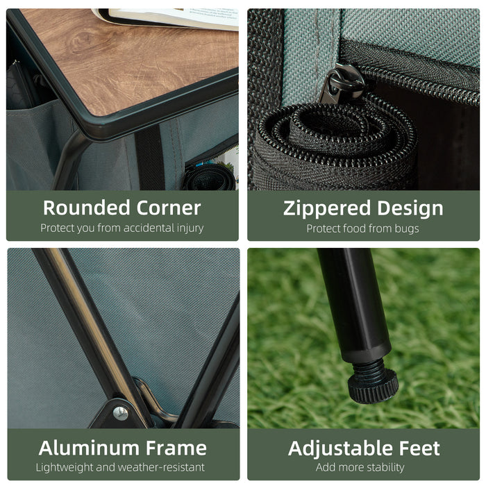 Portable Aluminum Camping Cupboard - Foldable Kitchen Station with Storage Shelves, Cook Table - Ideal for BBQ, Party, Picnic, and Backyard Events
