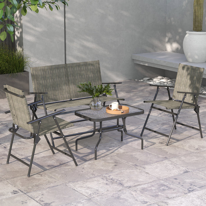 Outdoor Patio Ensemble - 4-Piece Set with Breathable Mesh Fabric Chairs and Loveseat, Glass Top Table - Ideal for Garden and Relaxation Spaces