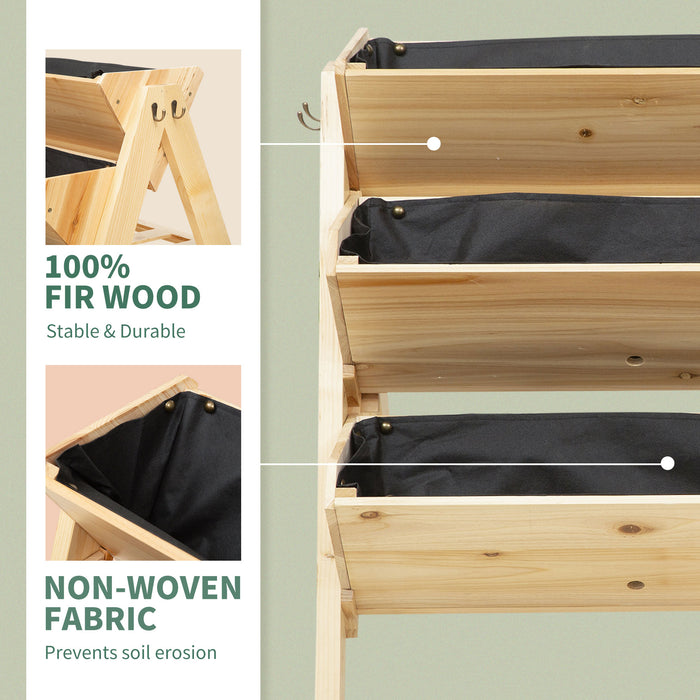 3 Tier Wooden Garden Planter - Raised Vertical Plant Bed with Clapboard and Hooks, 120cm x 68cm x 80cm - Ideal for Small Space Gardening