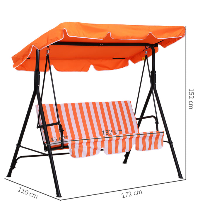 Heavy-Duty 3-Seater Canopy Swing Chair - Garden Rocking Bench with Metal Frame and Orange Top Roof - Ideal Outdoor Patio Furniture for Relaxation